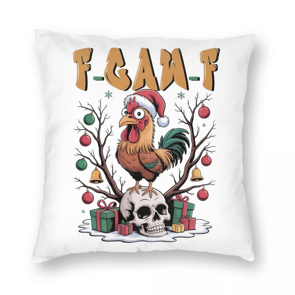 Christmas F-Caw-F Chicken Pillowcase Printed Polyester Cushion Cover Decorations Throw Pillow Case Cover Home Square 18''