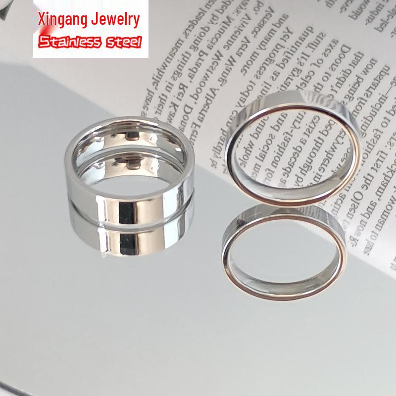 European & American Fashion Titanium Steel Couple Ring - Polished, Engraved, Non-Fading.