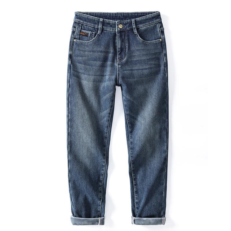 

Men s Slim-Fit High-Waisted Jeans: 2025 Autumn/Winter, Plus Velvet, Thickened, Elastic, Versatile Casual Pants 40