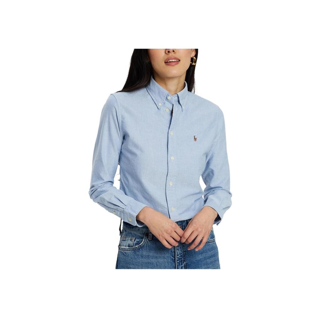 Polo Ralph Lauren Solid Color Point Collar Single Breasted Long Sleeve Shirt Women Shirts Light-Blue 211747514019