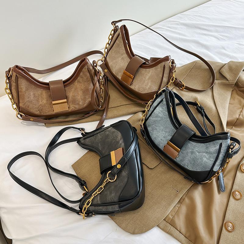Textured Splicing Portable Underarm Bag Women'S Autumn And Winter Fashion Versatile Shoulder Messenger Bag
