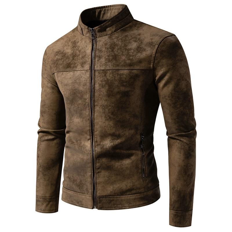 Spring Autumn Retro Leather Jackets Casual Men's Wear Tie Dyed Washed Matte Process Casual Outerwear Fashion Motorcycle Leather