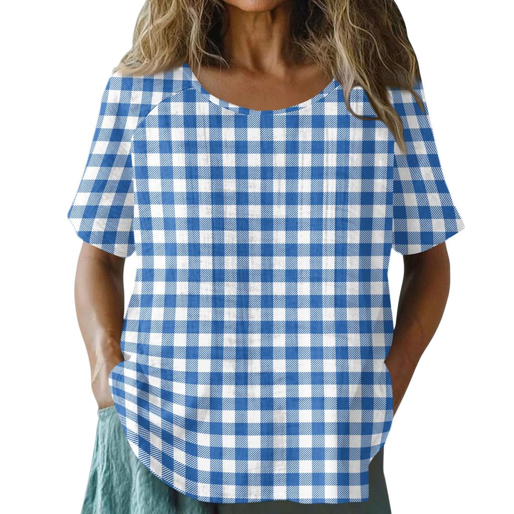 Women's Retro Print Round Neck Short Sleeve T-Shirt - Cotton Linen Tee, Casual Summer Top, Soft and Breathable, S-XXL
