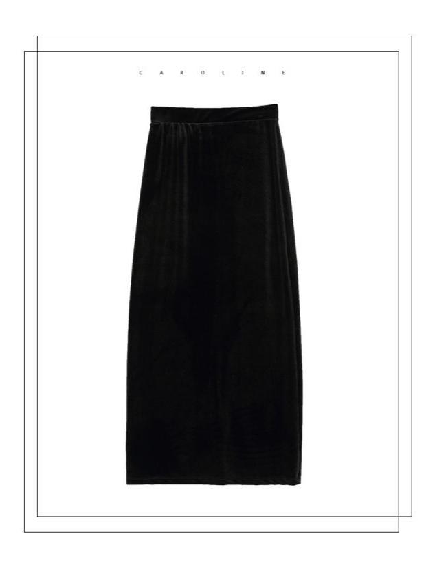 Retro Herbst/Winter Schwarzer Samt High Waist Midi Rock mit Schlitz - Schlanke Bodycon Passform