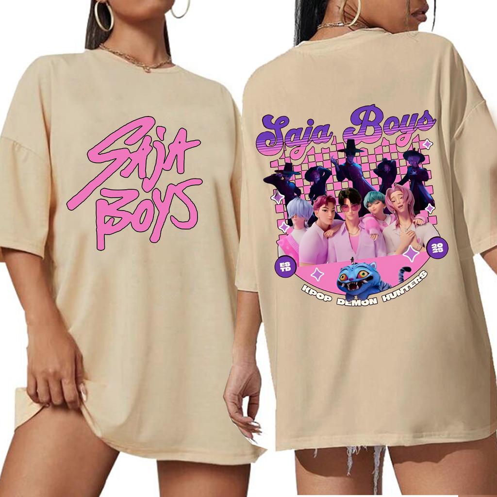K-Pop Lovci démonů Saja Chlapci Tričko Dámské Nadměrné O-výstřih Krátký rukáv Dárek pro fanoušky