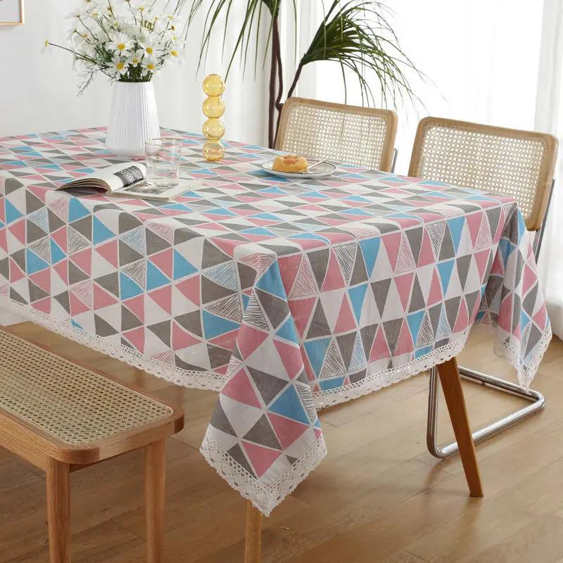 Tablecloth Plaid Lace Pastoral Student Writing Desk Cloth Nordic Simple Rectangle Banquet Party Decorative Table  Dustproof