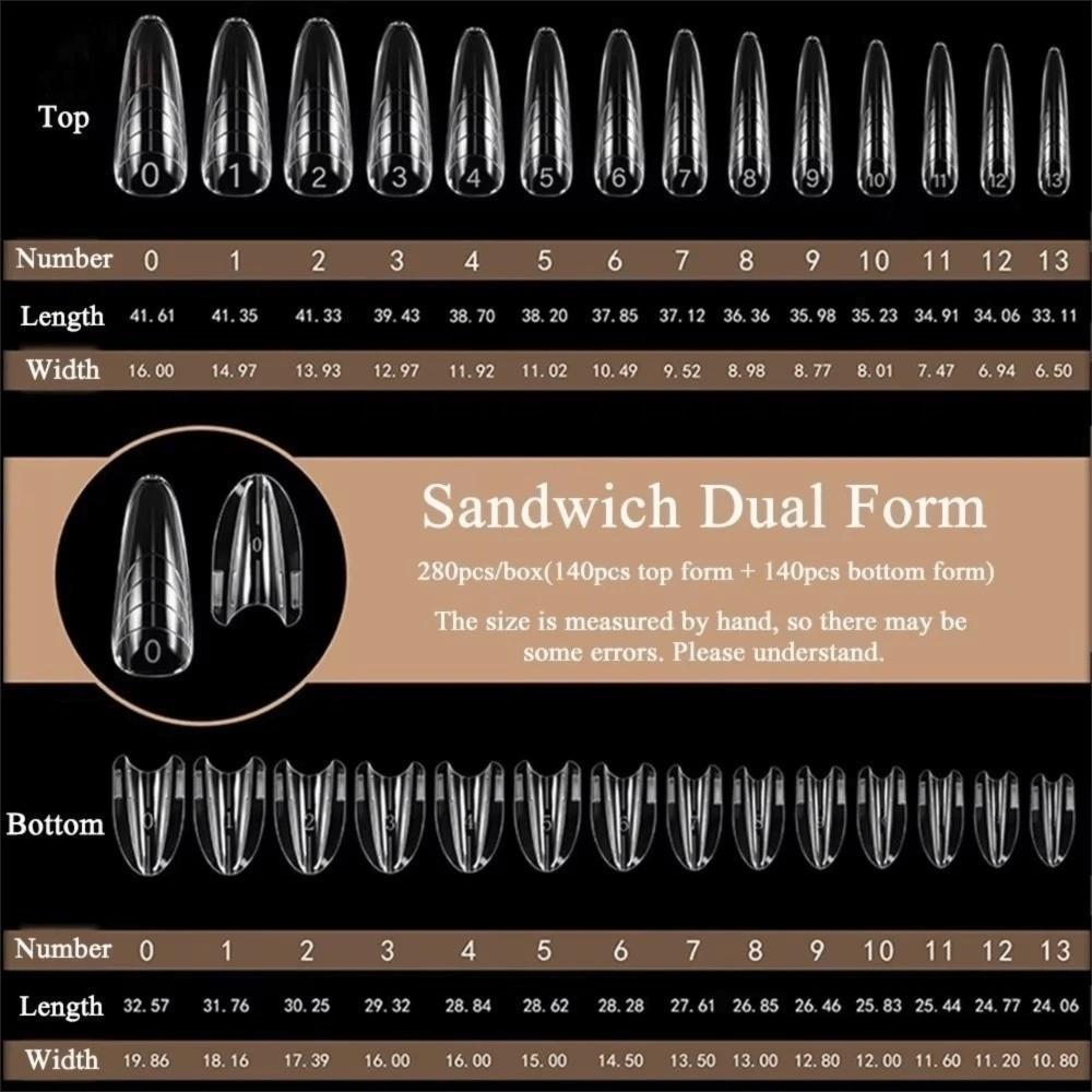 140/280pcs Square Oval Nail Extension Forms 14 Sizes Coffin Nail Molds  Manicure Tools