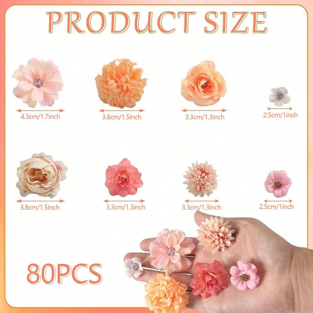 80Pcs Artificial Flower Heads 25-43mm for Craft Wedding Bouquets Flower Arrangements Cake Decoration Hair Accessories