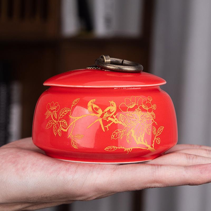 Creative Ceramic Landscape Flower Storage Jar with Lid Tea Jar Home Small Medicine Powder Candy Nut Jar Food Sealed Storage Jar