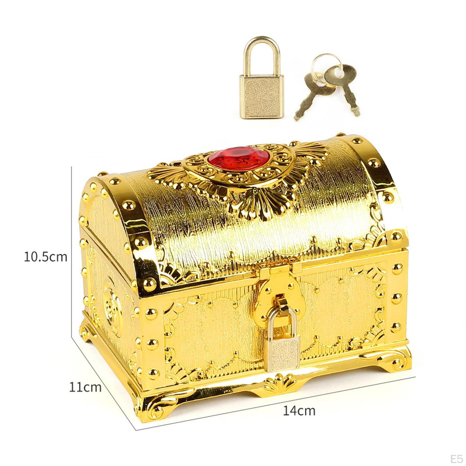 Scrigno Del Tesoro Con Serratura | Scatola Pirata In Plastica Bronzo | Per Bambini, Monete, Gioielli | 14x9,7x9,5 Cm - Foto 9