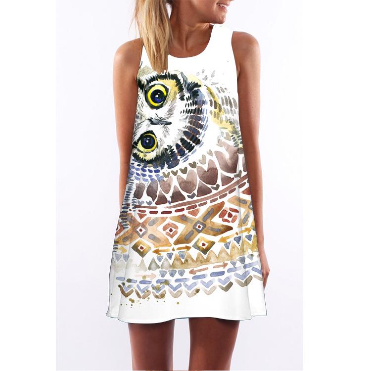 European Station European and American New Retro Digital Printing Round Neck Hot-selling Off-the-shoulder Medium and Long Vest Dress
