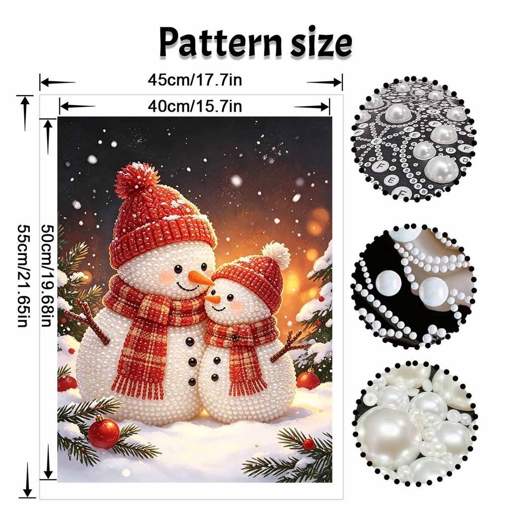 Snowman Pair Pearl Bead Painting Kit Winter Holiday Festive Decor 3D Canvas Art Craft Set for Wall Home Aesthetic Room Decoration Gift