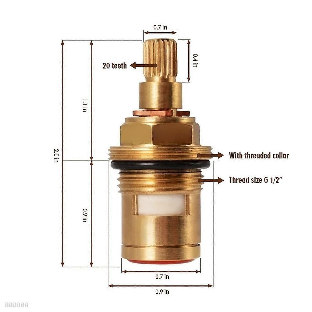 Cartouche de disque de tige en laiton et céramique de remplacement pour robinet de salle de bain et de cuisine, quart de tour 1/2" (1 Paire Chaud & Froid)