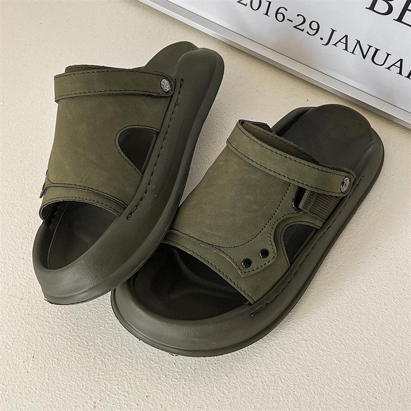 Casual slippers open-toed platform waterproof sandals tide brand summer beach shoes 371232 olive green-J