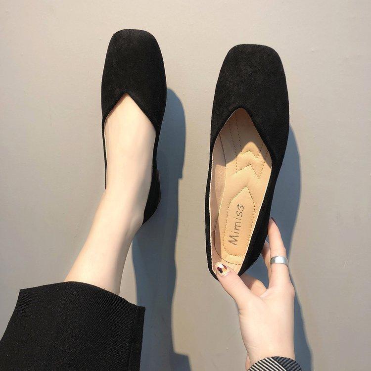 Spring and Summer New Flat Shoes Shallow Mouth Flat Sole Single Shoes Suede Square Head Beanie Shoes