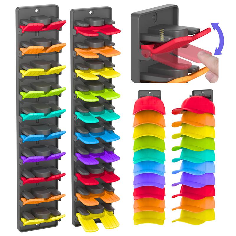 Wall Mounted Hat Organizer With Built-In Spring Clips Space Saving Baseball Cap Storage Rack Multifunctional Closet Hanger Home