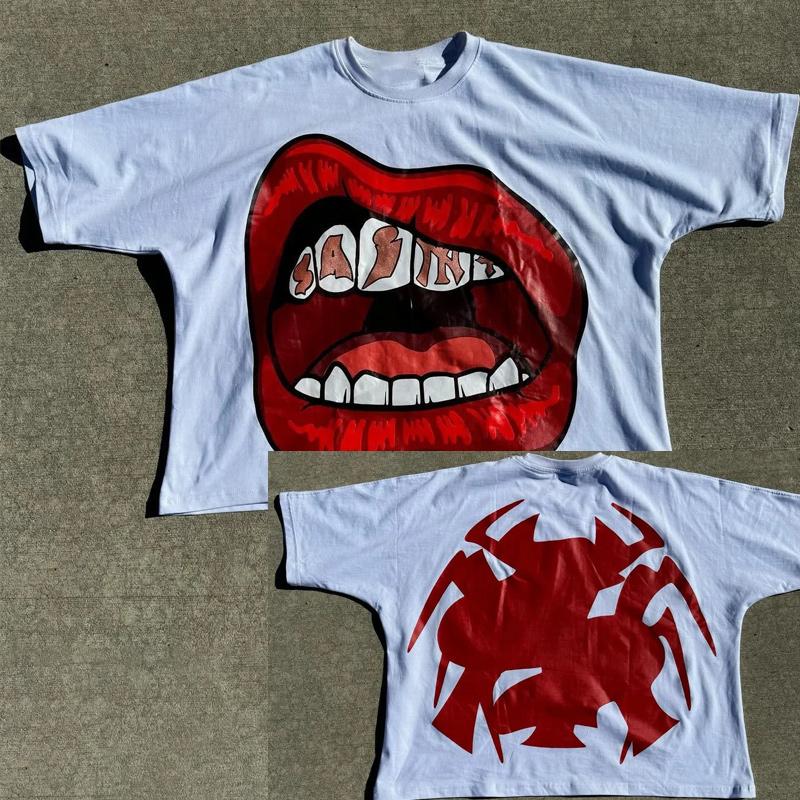 

Y2K Cotton T Shirt Unisexs Womens Harajuku Hip Hop Big Eyes Mouth Graphic Printed Oversized T Shirt Retro Classic Short Sleeve Tops 4XL