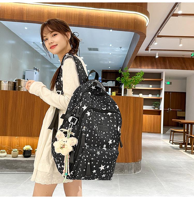 Women's Cute Star Print Korean Style Middle School Backpack - Campus Double Shoulder Bag