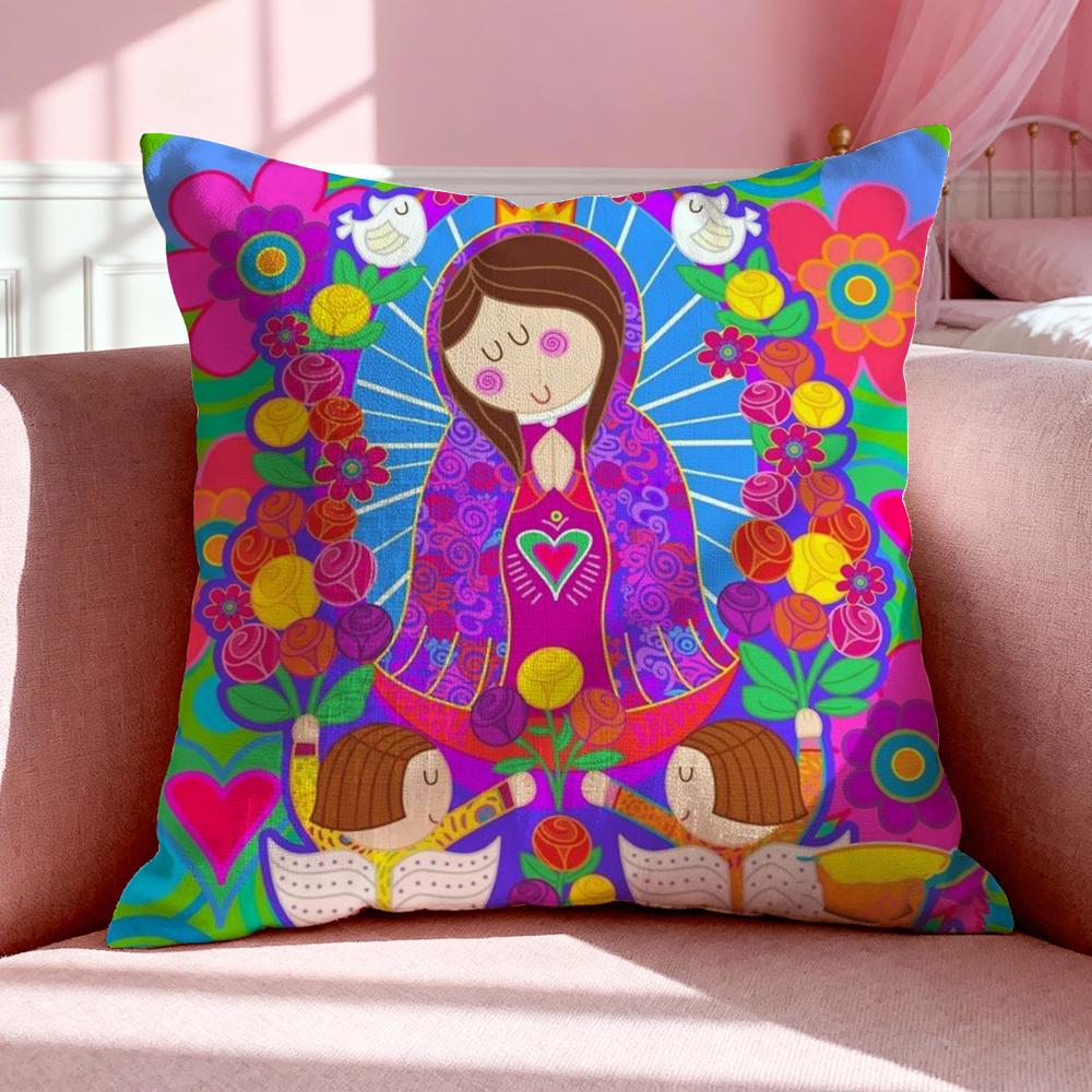 Figure V-Virgin Mary Cushion Cover Breathable Linen Pillowcase Summer Odorless Eco-Friendly Invisible Zipper Washable