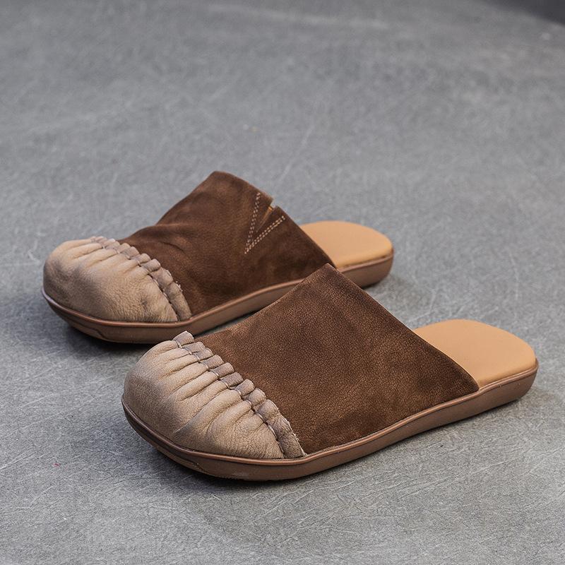 Fashion GKTINOO 2025 Summer New Genuine Leather Casual Comfortable Mixed Colors Round Toe Flat Slippers Versatile Women's Shoes