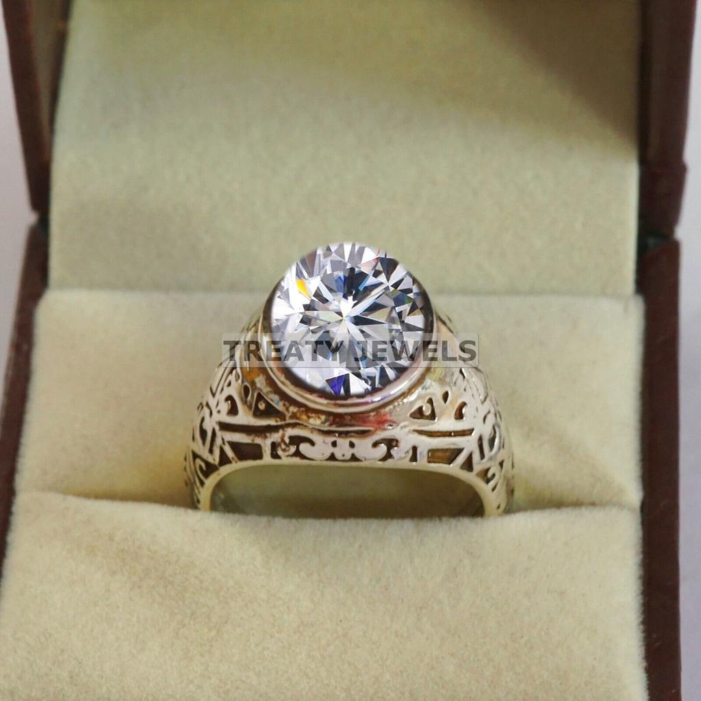 Moissanite Oval Cut Gemstone With 925 Sterling Silver Ring For Men's #B275 JL375681922525