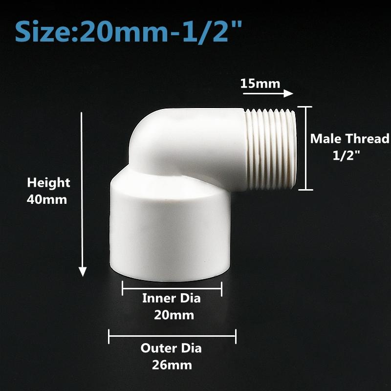 

20 25 32 мм до 1/2 3/4 1 Білий ПВХ роз єм 90 градусів рівний редуктор муфта зовнішня різьба лікоть спільне зрошення саду 1pc