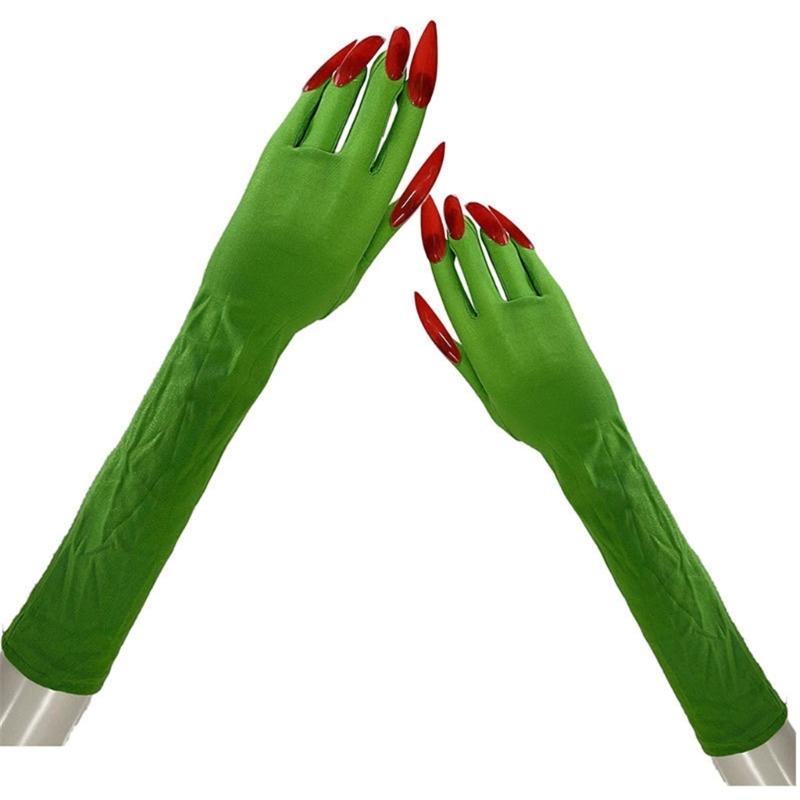 Frightening Green Long Nails Gloves Funny Cosplay Party Long Nails Witch Fingernails Gloves Dress Up