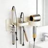 Hair Dryer Holder Wall Mounted Curling Iron Holder Flat Iron Blow Dryer Holder 3 In 1 Hair Tool Organizer Rack for Bathroom (Black-A)