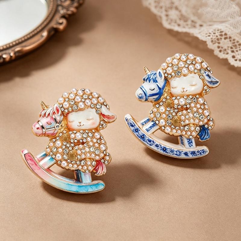 Elegant Pearl Sheep Lamb Goat Brooches Anti-rust Unisex Fashion Pins for New Year Party Wedding Wear