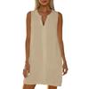 Women Sleeveless Dress Cut V Neck Tank Dress Pleated  Dresses