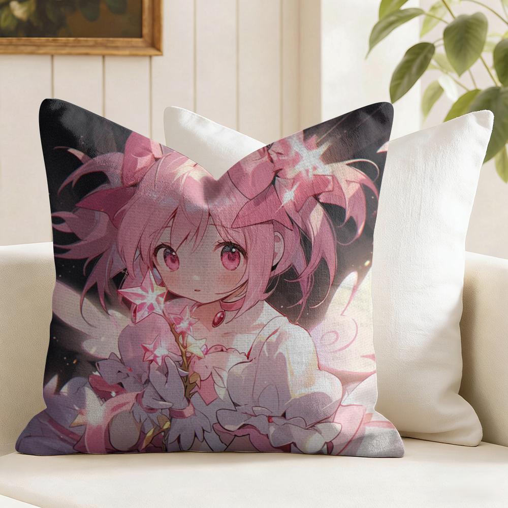 Puella Magi Madoka Cute Cushion Cover Eco Linen Pillow Case DoubleSided Print Breathable Durable Zipper Home Decor Gift