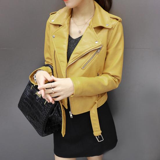 Dámská bunda Umělá kůže Hladký povrch Límec na zip Zip a nýt Dekor Dlouhé rukávy Moto kabát Cestovní svrchní oděvy