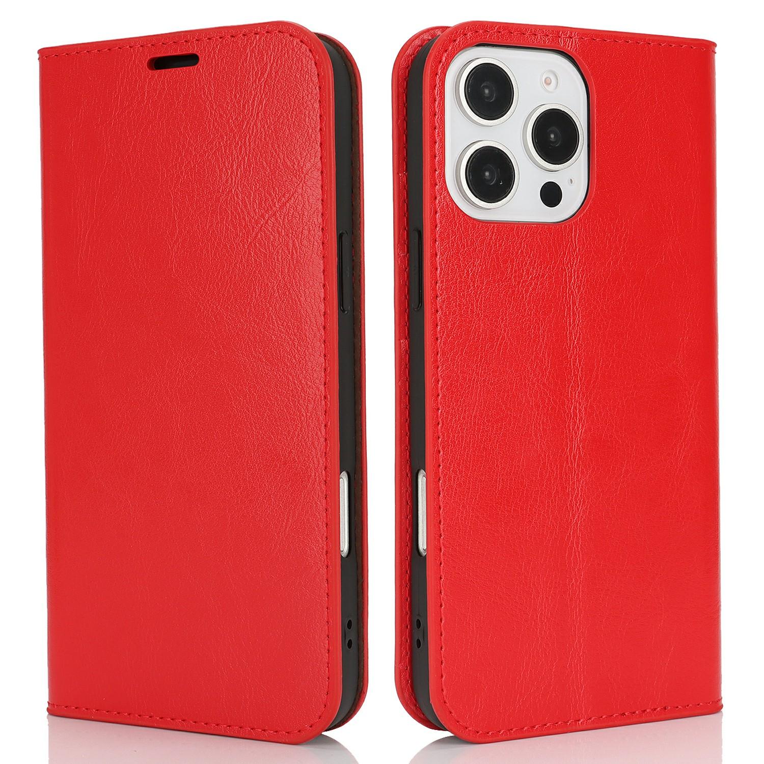 

For iPhone 16 Pro Max Case Crazy Horse Texture Split Leather Wallet Phone Cover Red