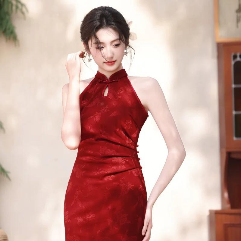 New Chinese cheongsam 1011 new license dress bride engagement toast dress daily wear women's long