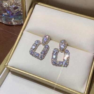 "S925 Silver Needle Geometric Crystal Earrings: Trendy Retro Hong Kong Style for a Luxurious, Sophisticated Look."
