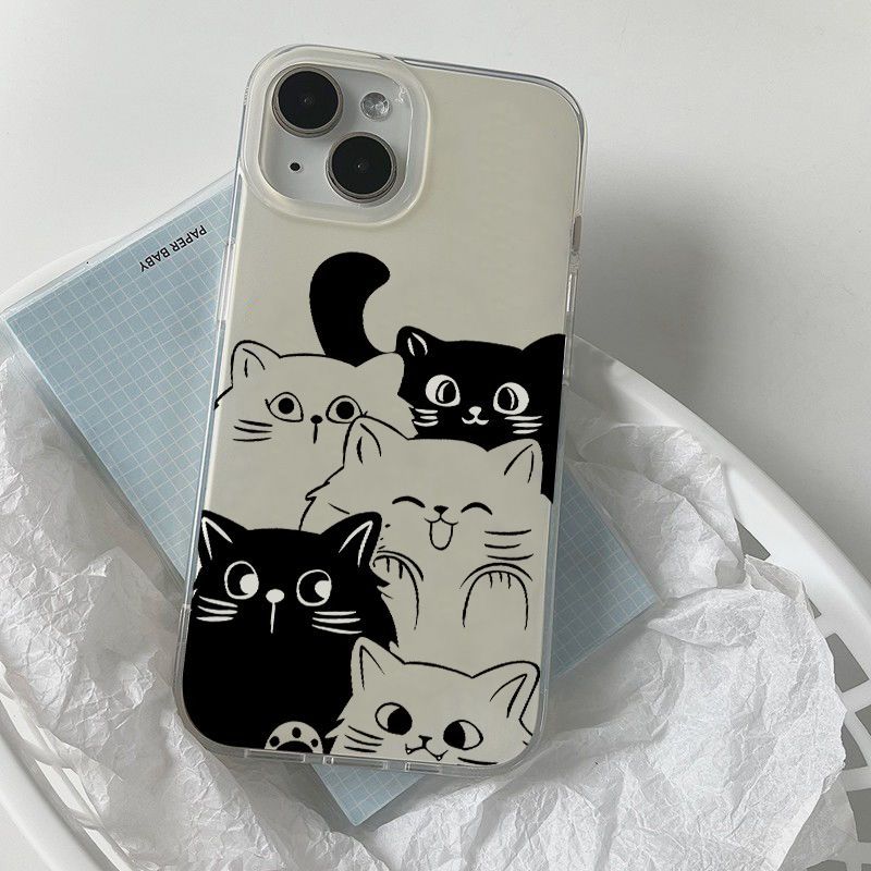 Cute snooping kitten iPhone17promax mobile phone case for Apple 16promax white background imd case 15