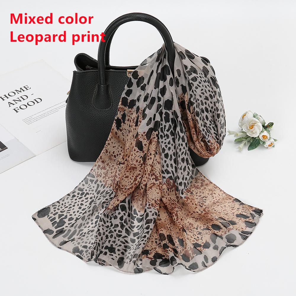 150*50cm Spring New Leopard Print Scarf Women Long Shawl Light Soft Georgette Chiffon Hijab Classic Leopard Print Beach Towel