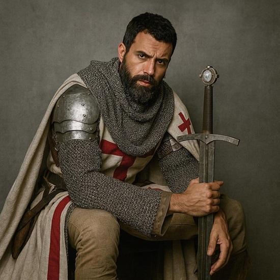 Knightfall Templářský rytíř Kostým Brnění Středověký Křižák Cosplay Oblek Kroužková zbroj, Plášť, Nákrčníky, Meč Filmová replika