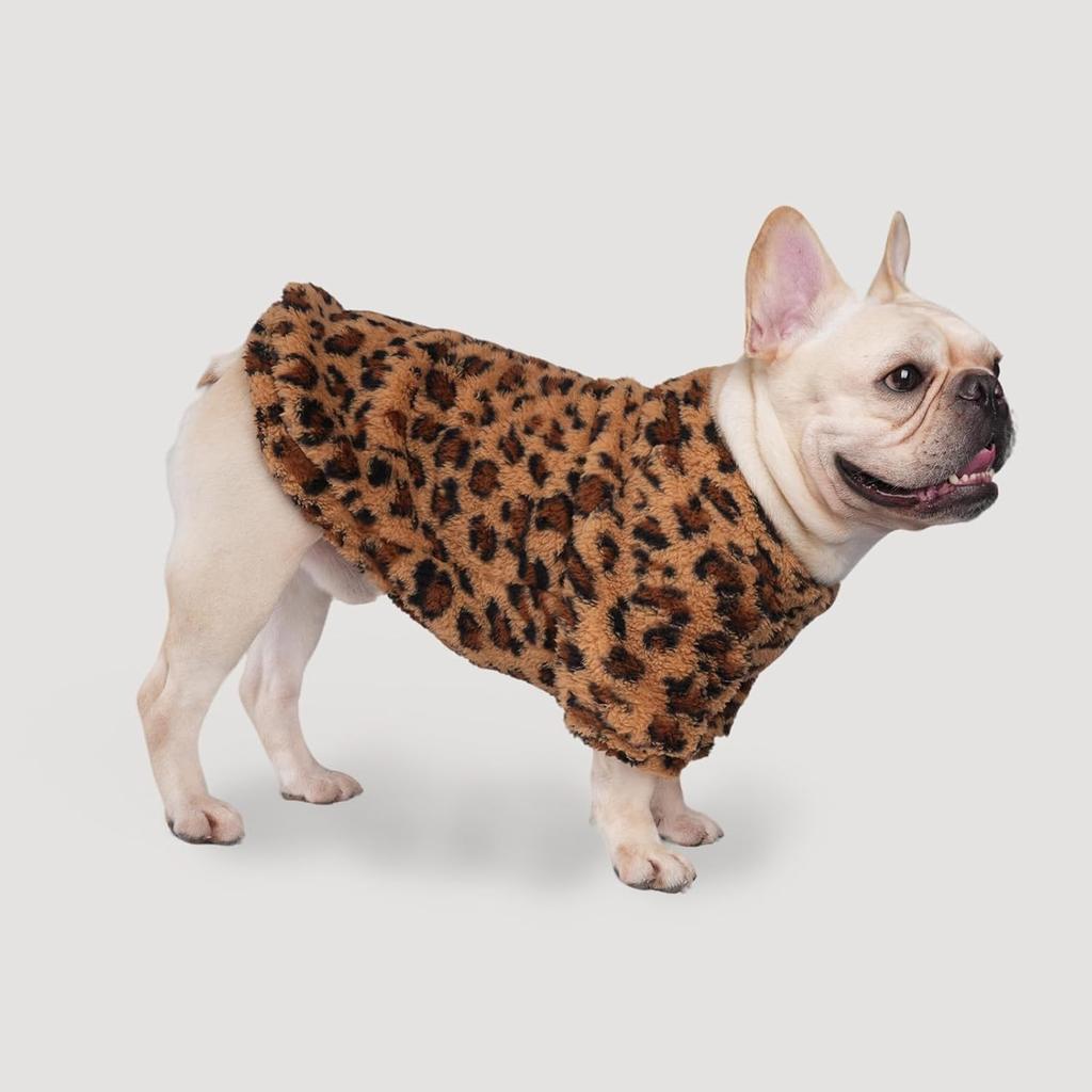 GreenJoy Leopard Print Dog Sweater – Stretchy Fleece Dog Turtleneck Sweatshirt for Puppies & Cats, Soft & Warm Pet Winter Clothes for Small, Medium