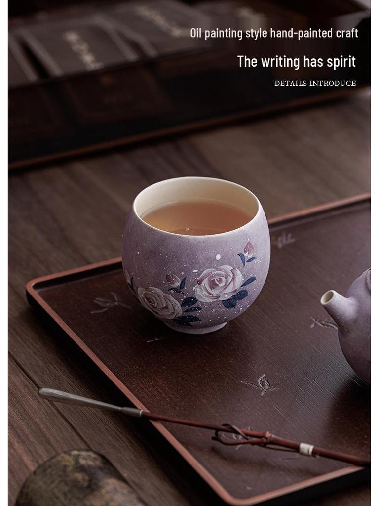 Handmade High-End Ceramic Rose Douli Tea Cup for Kung Fu Tea