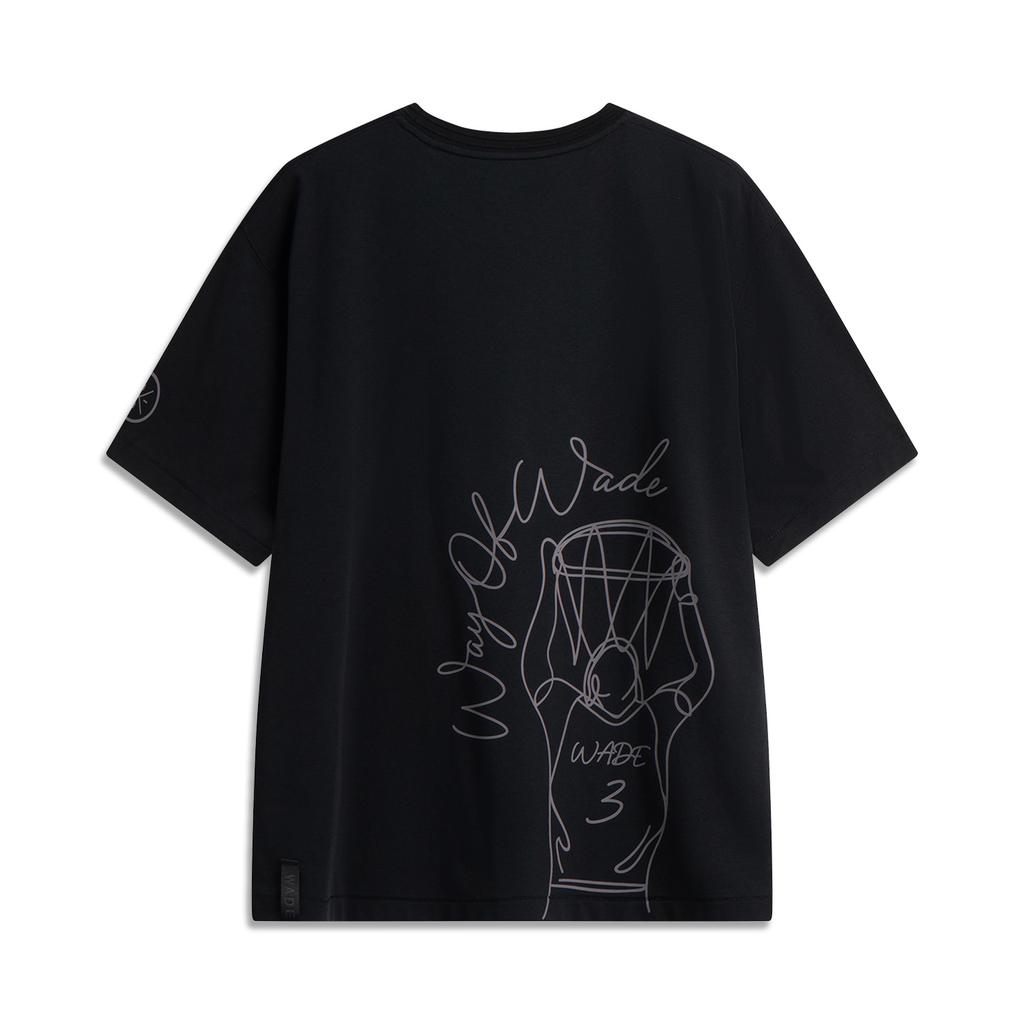 Li-Ning Breathable Loose Fit Round Neck Letter Print Short Sleeve T-Shirt Men Tops Black AHSV083-1