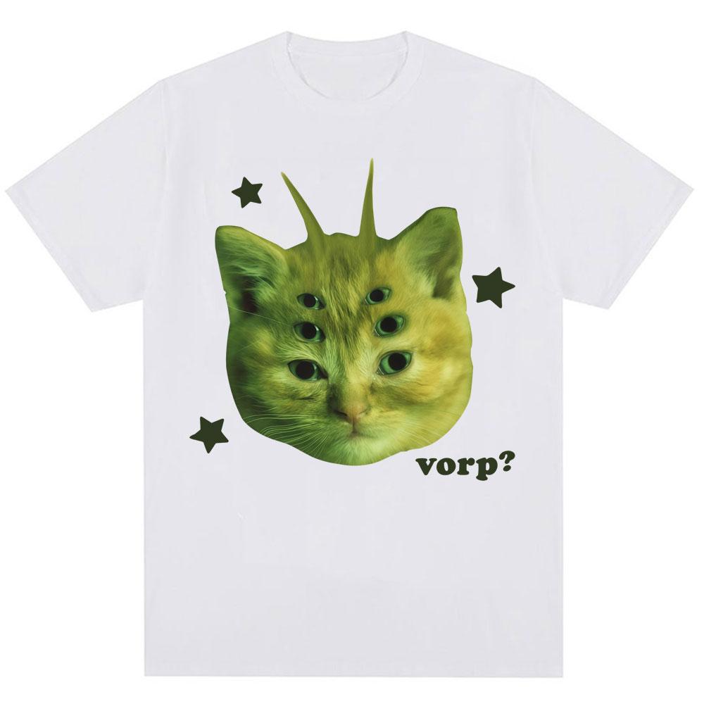 Funny Alien Cat Vorp Meme Graphic T-shirts Men Women Humor Joke Vintage T-shirt Oversized Cotton Casual Summer Kawaii T Shirts