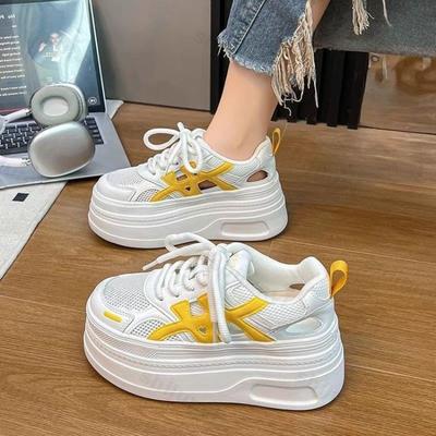 Atmungsaktive Netz-Sneaker 2026 Sommer Herbst Neue Plateau-Freizeitschuhe Bequem Rutschfest Schnürung Höhenverstellende Plateauschuh