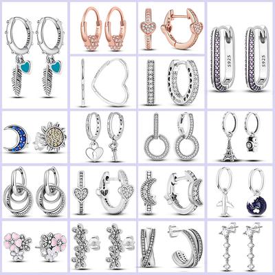 Silberne Ohrringe, silberne Farbe, Herz, Feder, Mond, Stern, Unendlichkeit, Tropfenohrringe für Frauen, Geburtstag, originelle Ohrringe, weibliches Geschenk