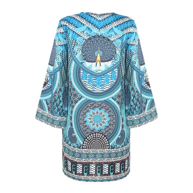 Spring and Autumn Women's Ethnic Style Printed Long-sleeved V-neck Casual Dress