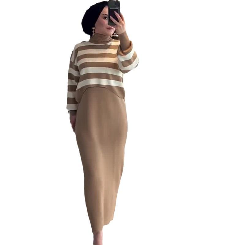 2024 Autumn Women's Fashion Color Block Short Top & Slim Fit Dress Set