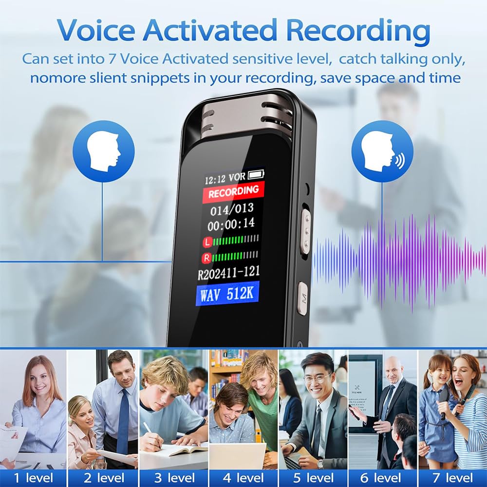Compact Voice IC Recorder for 32GB Large Capacity 1536kbps Long Continuous Recording Dual Noise Up To 128GB TF Card Charging OTG MP3 Player Easy Ideal