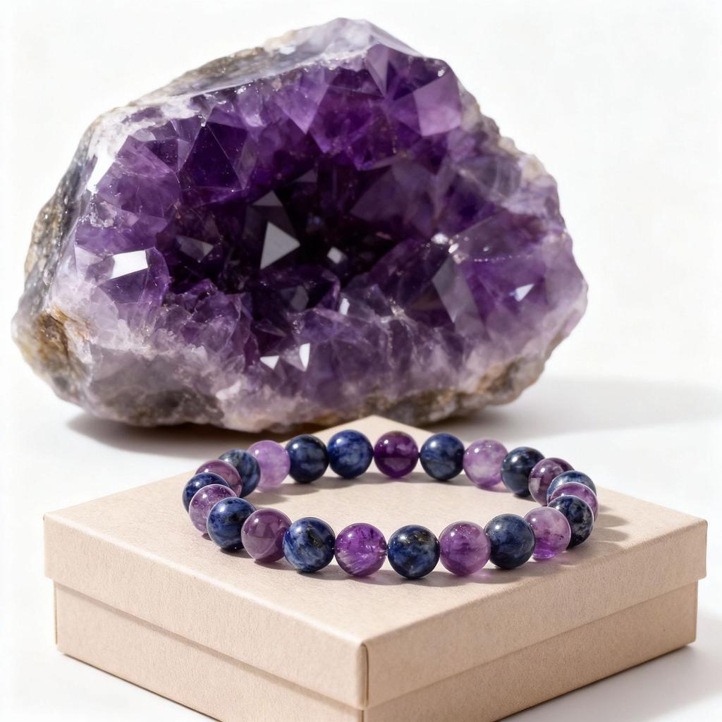 Cadeaux Festifs Bracelet Perles Améthyste Sodalite Pierre Naturelle Guérison Bijoux Mode Pour Hommes Femmes Usage Quotidien Cadeau