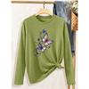 Women's elegant long sleeves Watercolor butterfly flocking art pattern printed round neck Comfortable, soft, and breathable new style Fashionable,