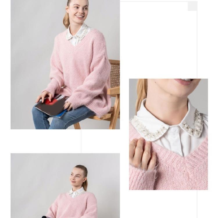 Travel Friendly Detachable Collar Easy Removable Button Faux Pearls Decors Polyester Half Shirt Blouse False Collar
